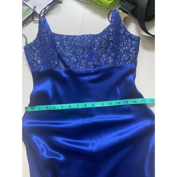 Vintage 90s Lace Silk Blue Maxi Dress | SMALL - Picture 7 of 8